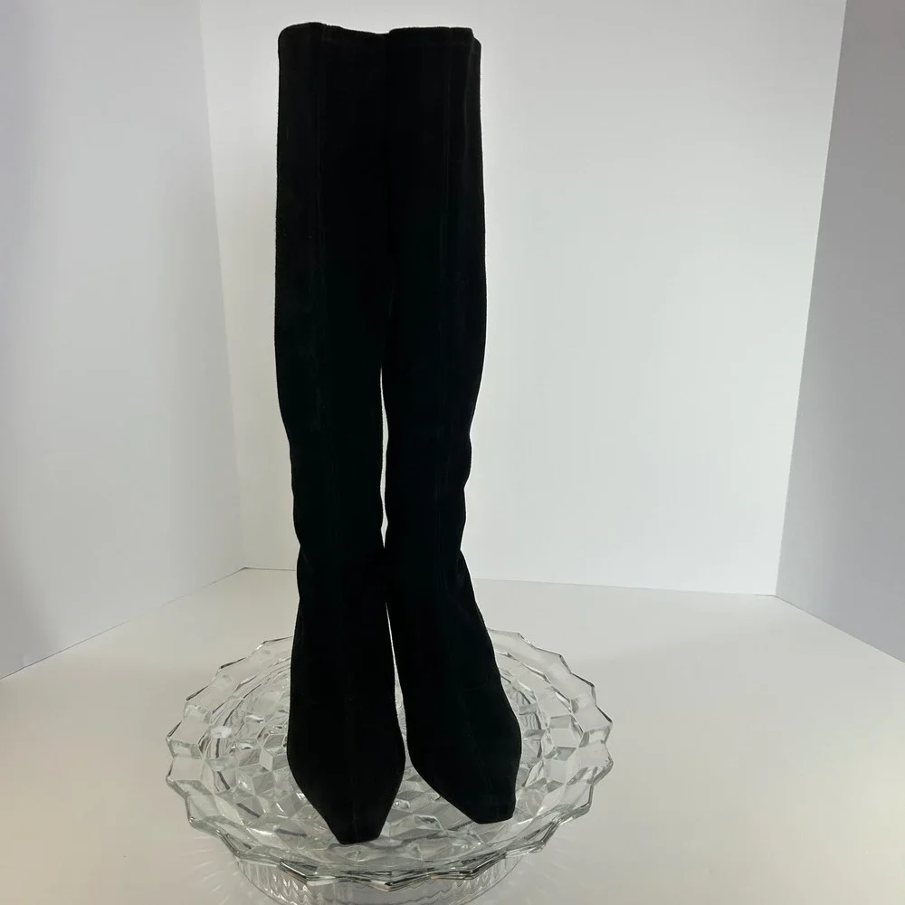Stuart Weitzman Suede Leather‎ Over the Knee Pull On Boots Kitten Heel Black